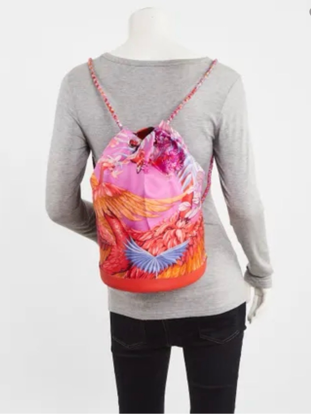 100% Authentic Hermes Pink Floral & Feather Drawstring Bucket Bag - Picture 2 of 8